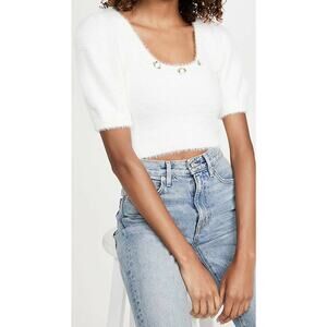 New Anthropologie by For Love & Lemons Anastasia Faux Mohair Sweater Sz S White